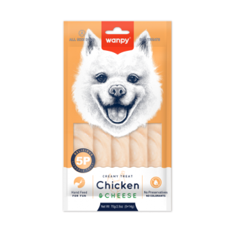 Wanpy Dog кремообразно лакомство за кучета с пиле и сирене, 5х14 г Wanpy Dog кремообразно лакомство за кучета с пиле и сирене, 5х14 г