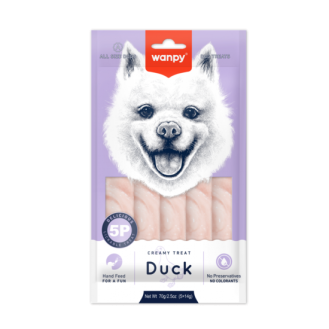 Wanpy Dog - кремообразно лакомство за кучета с патешко, 5х14 г Wanpy Dog - кремообразно лакомство за кучета с патешко, 5х14 г