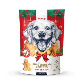 Wanpy Christmas Gingerbred Biscuits лакомство за куче с пиле, 100 г Wanpy Christmas Gingerbred Biscuits лакомство за куче с пиле, 100 г