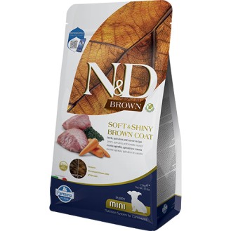 N&D Brown Dog Lamb, Spirulina&Carrot Puppy Mini – за подрастващи кученца с кафява козина от дребни породи породи, с агнешко, спирулина и морков N&D Brown Dog Lamb, Spirulina&Carrot Puppy Mini – за подрастващи кученца с кафява козина от дребни породи породи, с агнешко, спирулина и морков